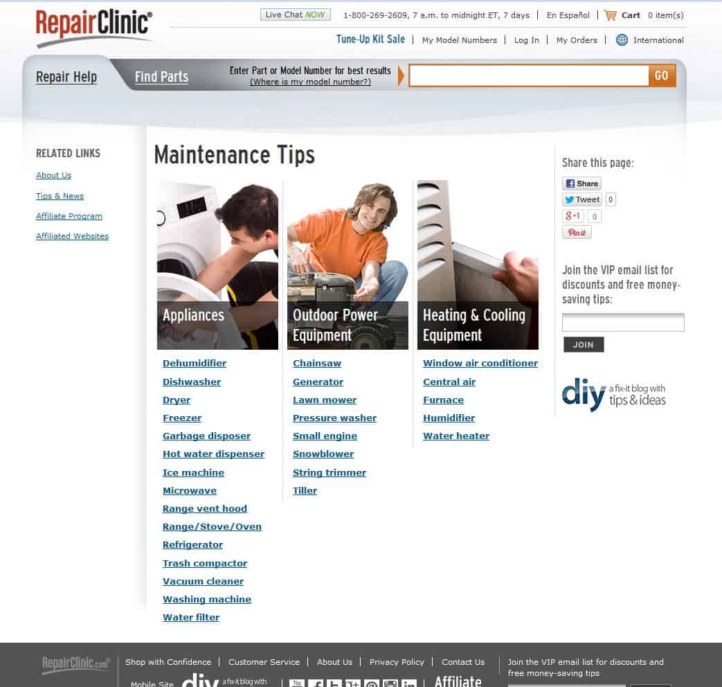 RepairClinic.com Maintenance Tips Page Launch